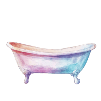 Watercolor Painting of a Pastel Colored Bathtub. isolated png
