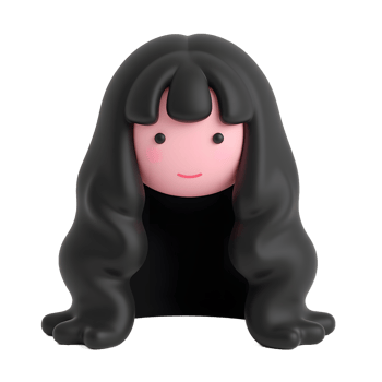 Cute 3D Girl Avatar with Long Black Hair png