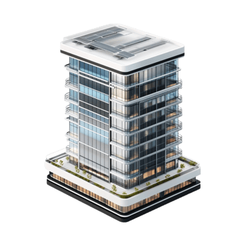 Architectural Modern Glass Buildings on Transparent Background png