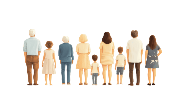 A Multigenerational Family Stands Together Looking Away png