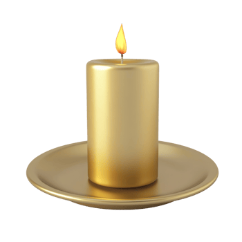 A single gold candle flame burns brightly on a gold plate png