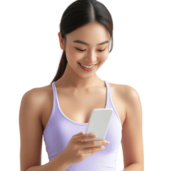 Young Woman Smiling While Using Her Smartphone. cut out png