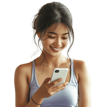 Smiling Woman Using Smartphone In Casual Attire png
