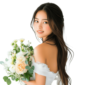 Beautiful Bride Posing with a Bouquet of Flowers png
