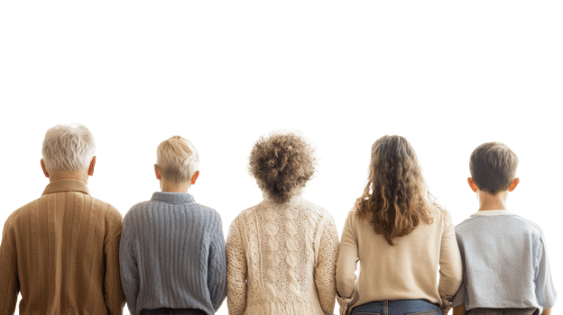 Family Members Stand Together Viewing A Scene. cut out png