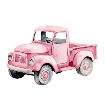 Watercolor Painting Of A Pink Vintage Pickup Truck png