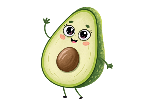 An avocado character waving and smiling png