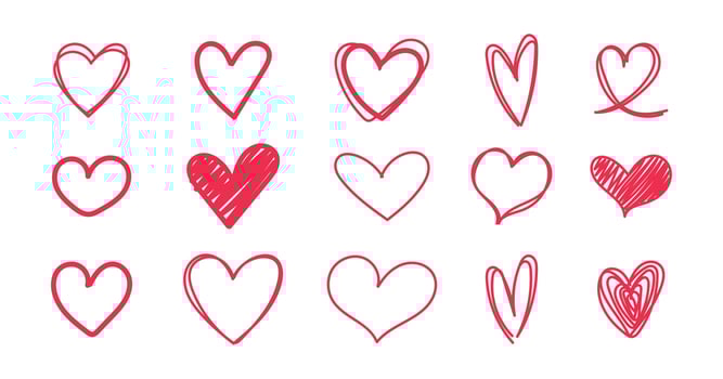 Doodle hand drawn red heart collection vector