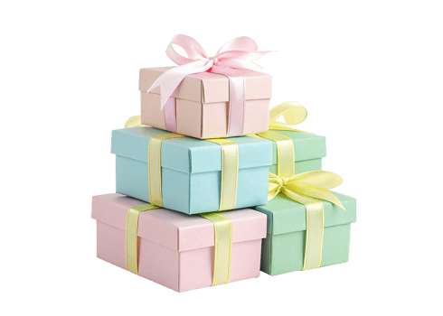 Three gift boxes with pink and blue ribbons png