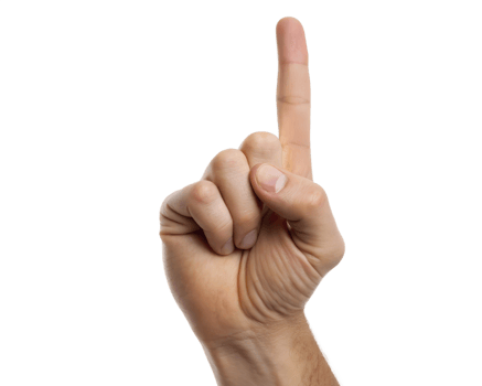 Clear hand pointing up with finger, gesture icon png