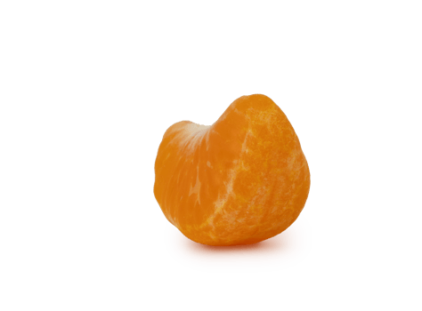 Isolated mandarine slice isolated on transparent background with shadow png