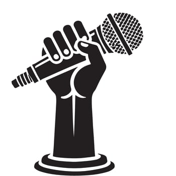 Hand holding microphone silhouette designs for podcast promotion vector