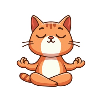 cartoon cute cat meditating illustration, isolated background vector