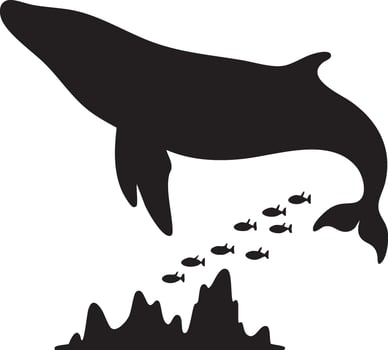 A silhouette of a whale and fish in the water vector