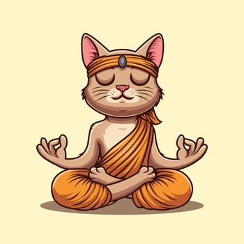 cartoon cat monk meditating illustration vector