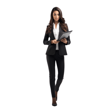Business woman in black suit holding a clipboard png