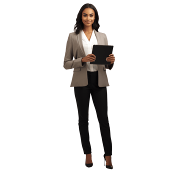 Full body woman in a business suit holding a tablet png