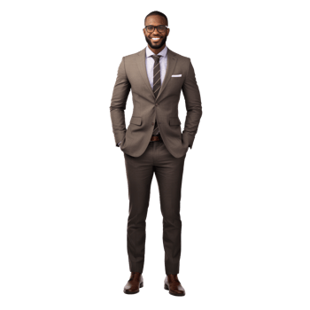 A man in a suit standing with his hands in his pockets png