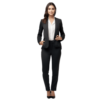 A woman in a black suit and white shirt png