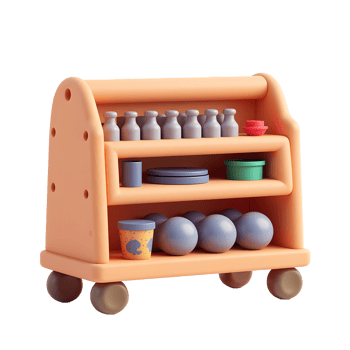 Cute 3D Rendered Cart with Fitness and Spa Items png