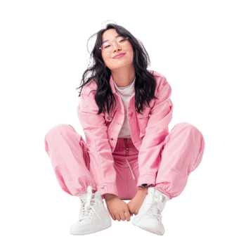 A woman in pink tracksuit sitting on the floor png