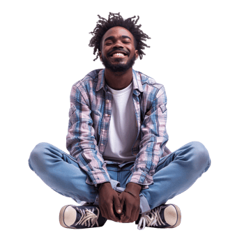 A smiling black man sitting on the floor png
