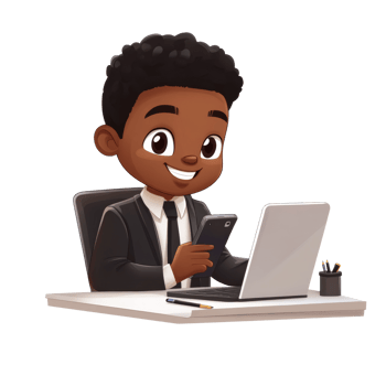 Young African American Boy Working on Laptop and Phone png