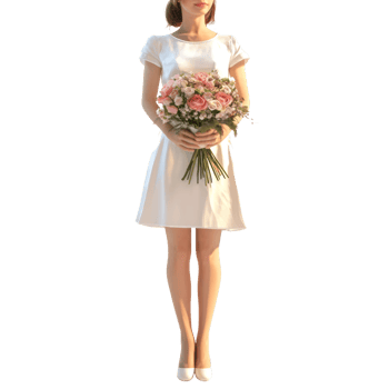 Woman in White Dress Holding a Bridal Bouquet png
