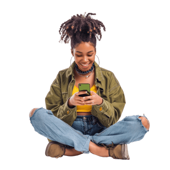 A woman sitting on the floor with her phone png