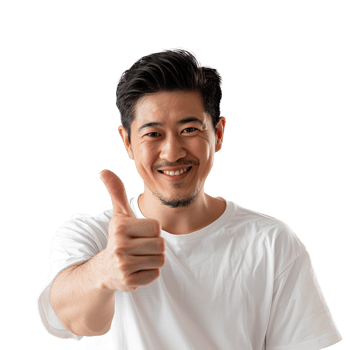 A man in a white t - shirt giving a thumbs up png