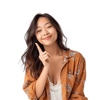 A woman in a brown shirt is holding up her finger png
