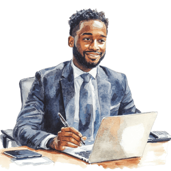 A Smiling Businessman Works on His Laptop png