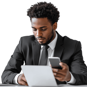 Businessman using tablet and smartphone during work png