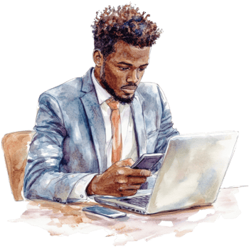 A Professional Man Works on His Laptop and Phone png