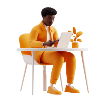A young man works on his laptop at a desk png
