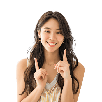 A woman with her fingers up and a smile png