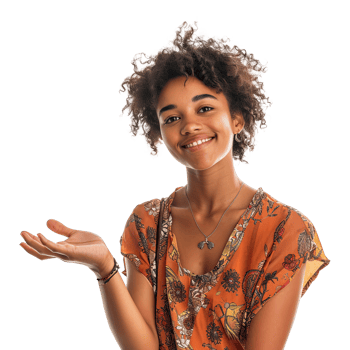 A young woman with curly hair is holding something png