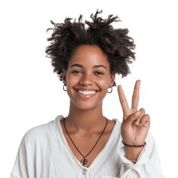 A young woman with an afro showing the peace sign png