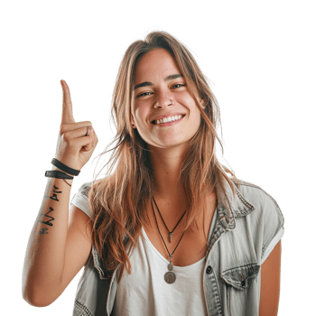 A woman with a tattoo on her arm is pointing at something png