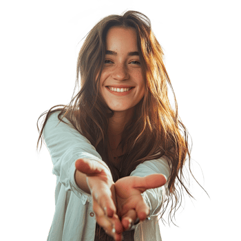 A woman is smiling and holding her hands out png