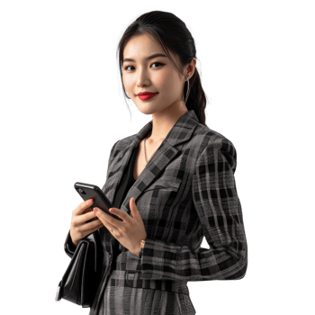 Asian business woman holding a cell phone png