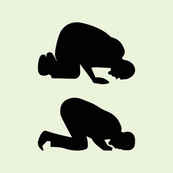 The silhouette of a person performing a prayer with a prostration pose which means surrendering to God. Design element illustration of a person who is praying vector