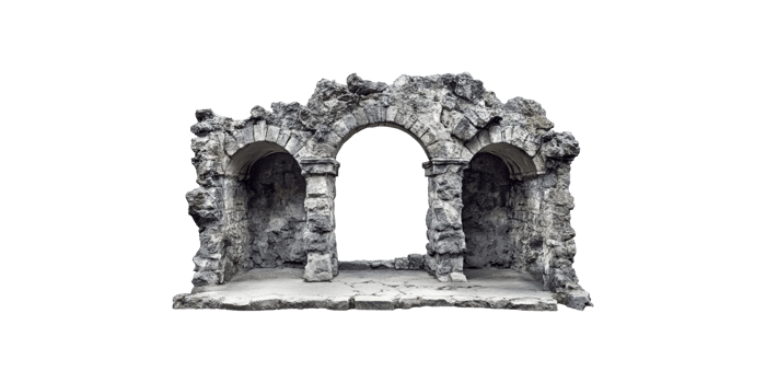 Ancient stone archway ruins isolated on transparent background png