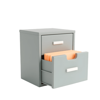 Gray File Cabinet with Open Drawer Showing Files png