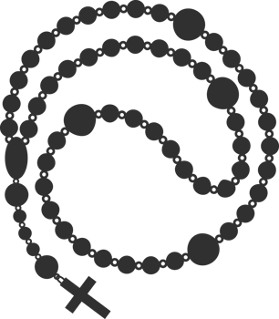 Catholic rosary beads silhouette. Christian necklace with cross. Prayer chain with crucifix. Religious jewelry png