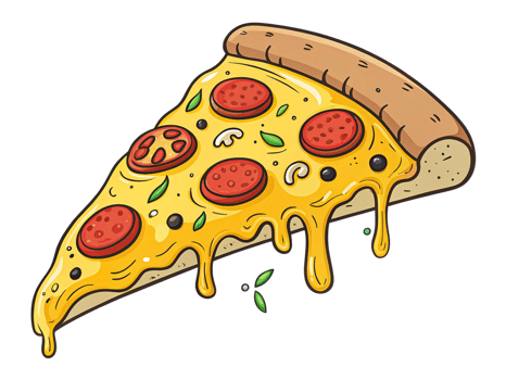 Delicious Melted Cheese Pizza Slice Cartoon Illustration png