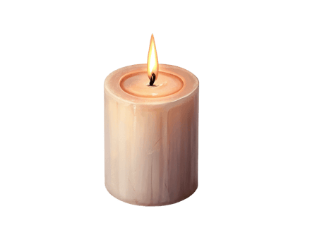 Lit Candle, Warm Light, Peaceful Flame, Soft Glow, Home Decor, Burning Wick, Cylindrical Shape, Beig png