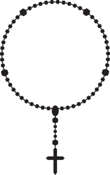 Rosary beads. Catholic prayer necklace with cross. Christian chain with crucifix silhouettes. Religious jewelry for meditation. png