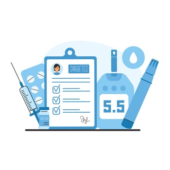 Medicine diabetes concept. Medical report or diagnosis card. Diabetic tools for people with diabetes vector
