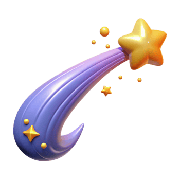 Purple Shooting Star with Golden Stars 3D Render png